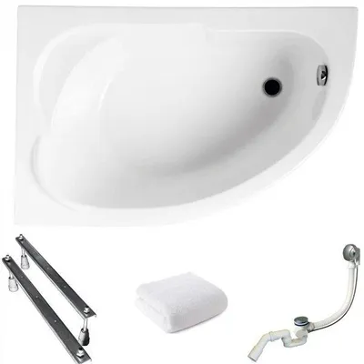 Produktbild von Aqua For You | Polimat Asymmetrische Badewanne - Eckbadewanne - 130x85 Cm - Antibakterielle Beschichtung - Mit Siphon Und Füßen - Acryl