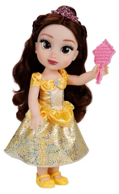 Produktbild von Disney Princess Disney Prinzessin Belle Puppe, 35 cm große Puppe mit Royal-Reflection-Augen, inklusive schimmerndem, abnehmbarem Kleid mit Platinum-Holofoil-Print, Schuhen, Tiara und Bürste. Perfekt für Mädchen ab 3 Jahren., Modepuppe, Weiblich, 3 Jahr(e), Mädchen, 350 mm, Mehrfarbig