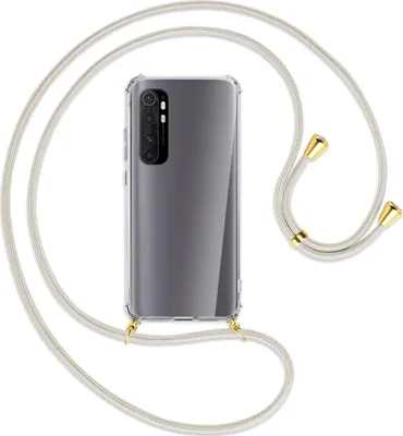 Produktbild von Handykette Backcover-Schutzhülle mit Band (Metall goldfarben) für Xiaomi Mi Note 10 Lite - broken white
