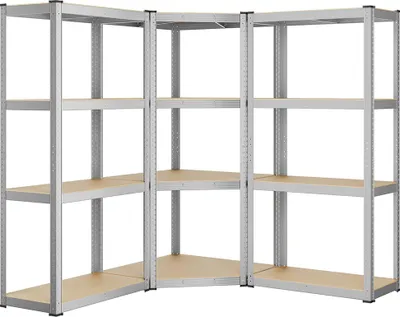 Produktbild von Eckregal-Set mit 4 Ebenen aus Metall, silber-naturbeige