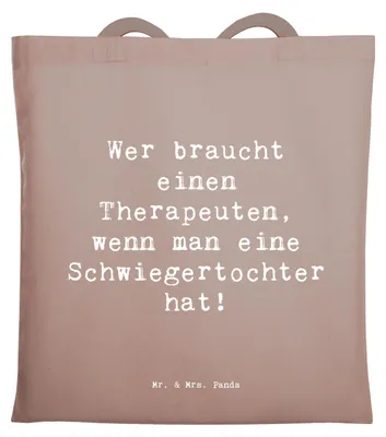 Produktbild von Mr. & Mrs. Panda Jutebeutel Spruch Schwiegertochter Humor - Braun Pastell - Geschenk, lustiger, Schwiegereltern, Tasche, Liebe, Konflikte, Handarbeit, totebag, Shopping