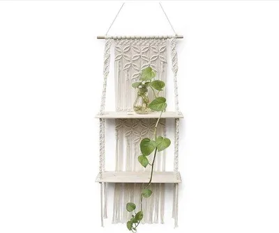 Produktbild von Famanu Wandregal Holz Makramee - Boho Deko für Badezimmer, Wohnzimmer, Balkon