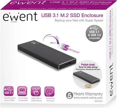 Immagine prodotto di Box esterno Ewent EW7023 SSD M2 USB 3.1 Alluminio