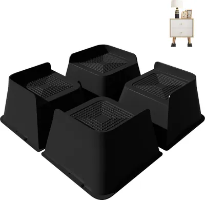 Productafbeelding van XMTECH Meubelverhogers, set van 4, 7,5 cm hoog, L-vormige verhogers voor bed, bank, tafel, stoel en bureau, antislip, geschikt als bedverhoger, tafelverhoger en bankverhoger – draagvermogen 2000 kg, zwart