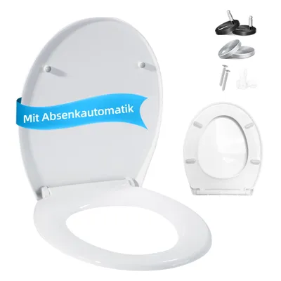 Produktbild von WC-Sitz Toilettendeckel mit Absenkautomatik, Quick Release, antibakteriell, Toilettensitz für D-Form, O-Form & eckige WC-Becken, bis 150 kg