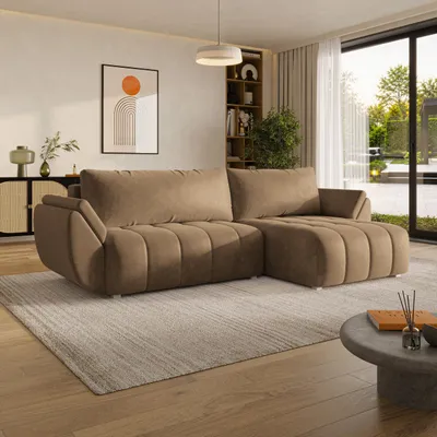 Produktbild von Masseno Ecksofa OLSI mit Schlaffunktion L-Form, Sofa mit Bettkasten, Wohnzimmersofa, Couch, Soffa, Bettsofa, Couchgarnitur- Beige, MONOLITH 09