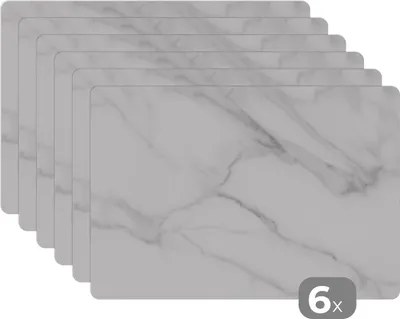 Obrázok produktu pre MuchoWow® Podložky Sada 6 podložiek Umývateľné podložky 30x45x0.3cm Mramor - Textúrovaný - Biely - Sivý - Kameň - Mramorový vzhľad Podložka pod stôl