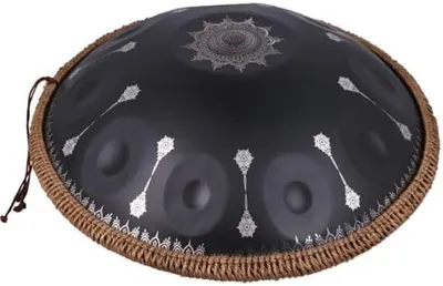Produktbild von Handpan mit 10 Tönen, Mandala-Muster, aus Stahl, inklusive Tasche und Zubehör