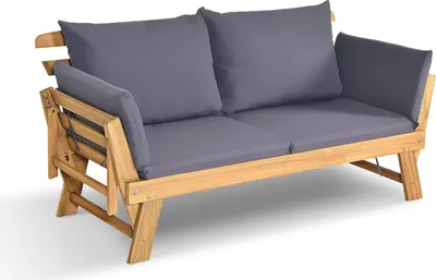 Produktbild von KOMFOTTEU Gartenbank aus Holz, Liegestuhl mit Auflage, Sonnenliege mit Beiden Seiten verstellbar, Multifunktionsbank für Garten, Terrasse & Balkon (Grau)