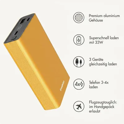Produktbild von imoshion Ultra Series Aluminium Powerbank 20.000 mAh - Schnellladen bis 33W - Gold
