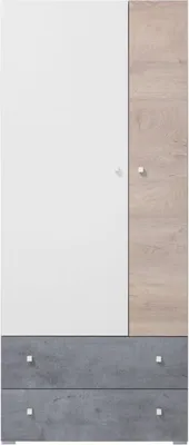 Produktbild von Jugendzimmer - Drehtürenschrank / Kleiderschrank Lede 03, Farbe: Grau / Eiche / Weiß - Abmessungen: 190 x 80 x 50 cm (H x B x T)