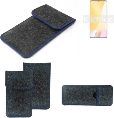 Produktbild von K-S-Trade Handy-Hülle Schutz-Hülle kompatibel mit Xiaomi 12 Lite Filztasche Pouch Tasche Case Sleeve Filzhülle dunkelgrau, blauer Rand
