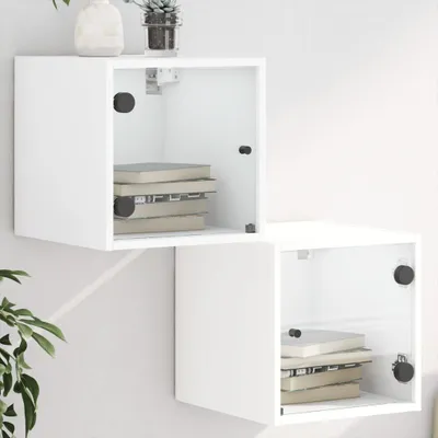 Obrázok produktu pre vidaXL Nočné stolíky so sklenenými dvierkami 2 ks. Biele 35x37x35 cm