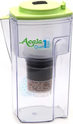 A clear studio shot of a water filter pitcher.