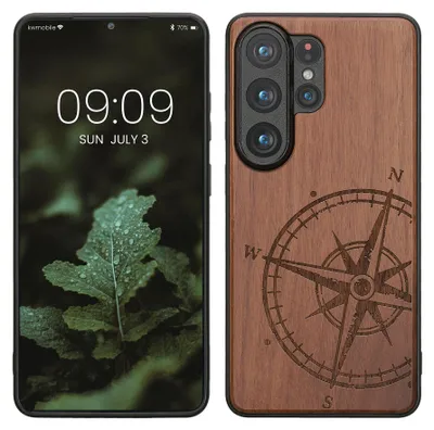 Produktbild von kwmobile Handyhülle für Samsung Galaxy S26 Ultra Hülle Holz - Case mit TPU Bumper - Stoßfestes Hardcase - Schutzhülle Cover in Dunkelbraun