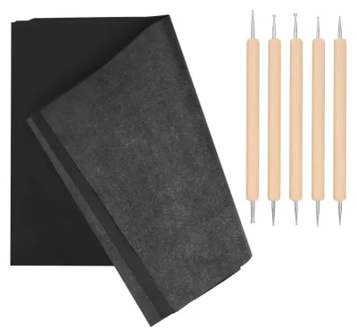 Kohlepapier A4, 100 Blatt schwarz, mit 5 Prägestiften, Graphit-Transferpapier