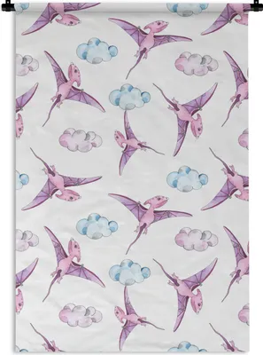 Produktbild von MuchoWow® Wandteppich Wandbehang Dinosaurier - Muster - Kinderzimmer - Mädchen - Kinder - Rosa - Kinder 60x90 cm Tapisserie Dekoration Wandtuch - Foto-Teppich - Abwaschbar