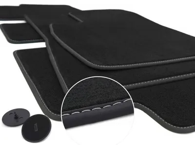 Image de Tapis de sol Tesla Model 3 Premium Velours (surpiqûres argent) Tapis de voiture Premium Velours 3 pièces