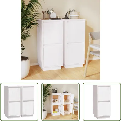 Produktbild von The Living Store Sideboards 2 Stk. Weiß 31,5x34x75 cm Massivholz Kiefer