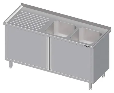 Immagine prodotto di Mobile per lavello con ante a battente 1300x600x850 mm, con due lavelli a destra, con supporto, saldato