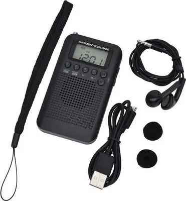 Produktbild von Tragbares Mini-Taschenradio mit FM/AM-Lautsprecher, digitalem Stereo-DSP-Empfänger mit Wecker und Timer für den Heim- und Außeneinsatz, persönliches Radio mit Kopfhörern (100x60x15mm)