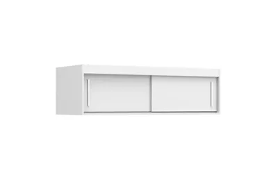 A white cabinet with sliding doors against a white background.