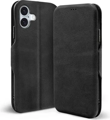 Produktbild von Conie Retro Klapp Tasche für iPhone 16 Kartenfach Hülle Rundumschutz in Schwarz