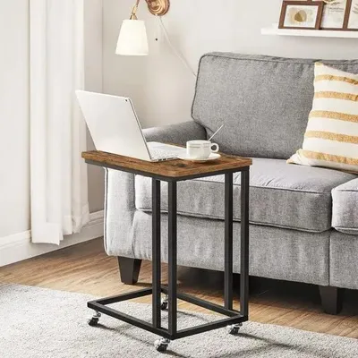Obrázek produktu pro Odkládací stolek – konferenční stolek ve tvaru písmene C – sada 2 ks – s kolečky – mobilní stolek ve tvaru písmene C – 35 x 50 x 60 cm – hnědý
