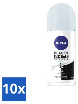 Produktbild von 10 x Nivea Deodorant Roller Black & White Invisible Fresh 50 ml - Vorteilspackung - 10 Stücke