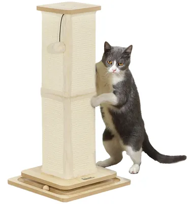 Produktbild von PawHut 3-in-1 Kratzstamm, 67cm Kratzsäule, Sisal-Katzenkratzbaum mit Spielball