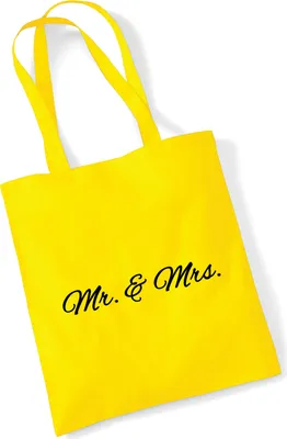 Produktbild von Huuraa Jutebeutel Mr. & Mrs. Schriftzug 10 Liter Yellow Baumwolle Tasche Geschenkidee