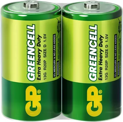 Image de Pile zinc-carbone GP Greencell 13G-S2, R20, 2 pièces par paquet, rétractable, 1,5V