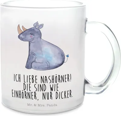 Produktbild von Mr. & Mrs. Panda Teetasse Glas Einhorn Nashorn - Transparent - Geschenk, Glitzer, Zoo, Tee Tasse, Trinkglas, Regenbogen, Häferl, Pott, Nashörner, Witzig, Unicorn