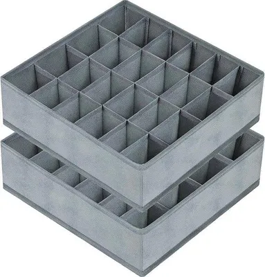 Produktbild von Unyqoos® 2er-Set Aufbewahrungsboxen mit 24 Fächern, faltbare Stoffboxen aus Polyester-Fleece, Beige – Schubladenteiler für Socken & Unterwäsche, 33×30×10,5 cm