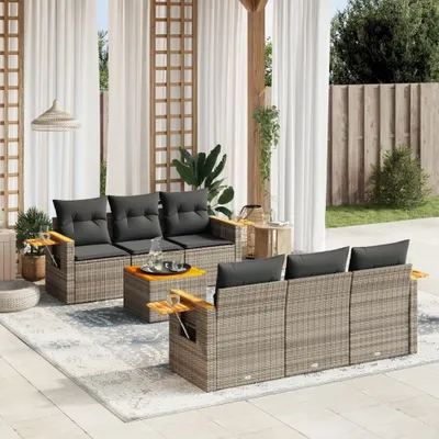 Produktbild von 7-tlg. Garten-Sofagarnitur mit Kissen Grau Poly Rattan 3259036