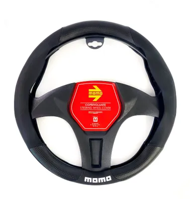 Obrázok produktu pre Momo SWC016CB Poťah na volant, protišmykový, polyuretán, Ø 38–39 cm, čierny s karbónovým vzorom