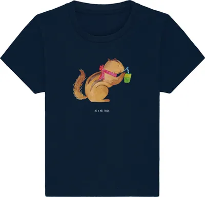 Produktbild von Mr. & Mrs. Panda  T-Shirt Eichhörnchen Smoothie 12. - 18. Monat - French Navy - Geschenk, Diät, Streifenhörnchen, Green Smoothies, Organic Baby, Abnehmen, Babyshirt