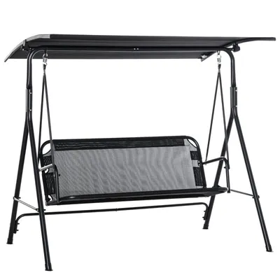 Produktbild von Doppelschaukel für den Garten – Hängeschaukel – Wetterfeste Schaukel – Mit verstellbarem, UV-schützendem Sonnendach – 172 x 110 x 155 cm – Schwarz