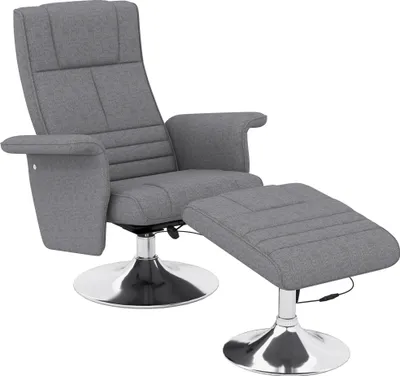 Image de HOMCOM Fauteuil relax massant par vibrations avec pouf, fauteuil TV avec fonction chaise longue, siège pivotant à 360° assise rembourrée confortable, pour salon, chambre, tissu effet lin, gris foncé