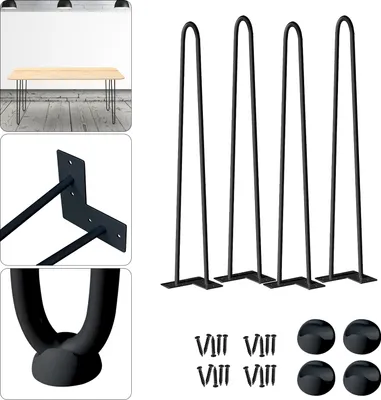 Obrázek produktu pro UISEBRT 61 cm černé nohy na stůl, ocelové nohy na konferenční stolky a psací stoly, retro design pro DIY projekty nábytku