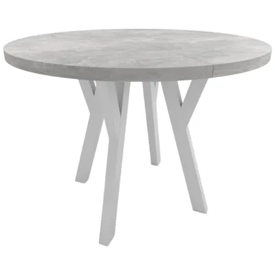 Obrázok produktu pre ADIDAR Jedálenský stôl okrúhly rozkladací CONVIVIO 100-150 cm pre 8 osôb, doska 48 mm, loft, stabilné masívne nohy – Betón, Biele nohy