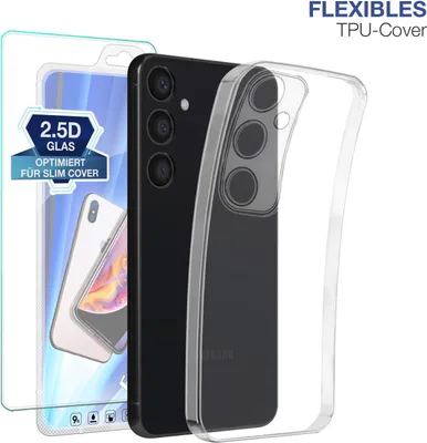 Produktbild von Slim Cover für Samsung Galaxy S24 FE mit 9H Displayglas Displayschutz Hülle Transparent Flexibel Elastisch Backcover Schutzhülle Handyhülle