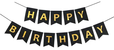 Happy Birthday-Banner, Schwarz-Gold, 13 Fahnen, 11,5x16 cm