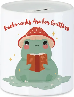 Produktbild von Bookmarks are for quitters Spardose süßes Froschmotiv Lesen Bücherliebhaber Bücherwürmer Geschenke PIlzmotiv