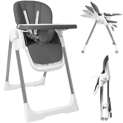 Produktbild von Klappbar Hochstuhl Baby, Höhenverstellbar Kinderhochstuhl, 4-fach verstellbare Rückenlehne Kombihochstuhl, verstellbarer Fußstütze, Grau