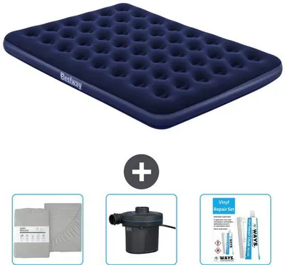 Immagine prodotto di Letto matrimoniale - 2 persone - 152 x 203 x 22 cm - Blu - biancheria da letto inclusa - Pompa e kit di riparazione