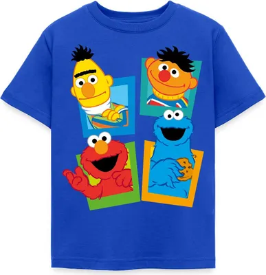 Produktbild von Spreadshirt Sesamstraße Kacheln Ernie und Bert Kinder T-Shirt, 98/104 (3-4 Jahre), Royalblau