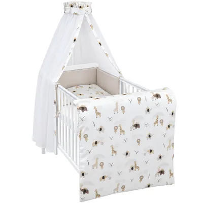Produktbild von Baby Delux Baby Bettwäsche Bettset 4-tlg Bettausstattung Nestchen Himmel Waffelpique ruhige Safari Weiß