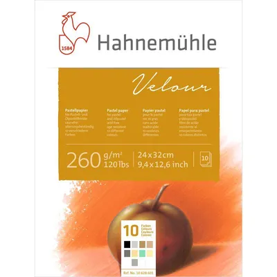 Produktbild von Hahnemühle Velour Pastellpapier Block - 260 g/m² - 10 Farben - 24 x 32 cm - 10 Blatt