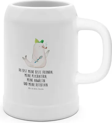 Produktbild von Mr. & Mrs. Panda Bierhumpen Robbe Sherlock - Weiß - Geschenk, Bier Humpen, Tiere, Krug, Tonkrug, Steinkrug, Seidel